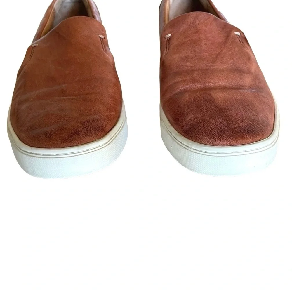 Frye Ivy Leather Slip On Sneakers 6.5 Cognac Brown Minimalist